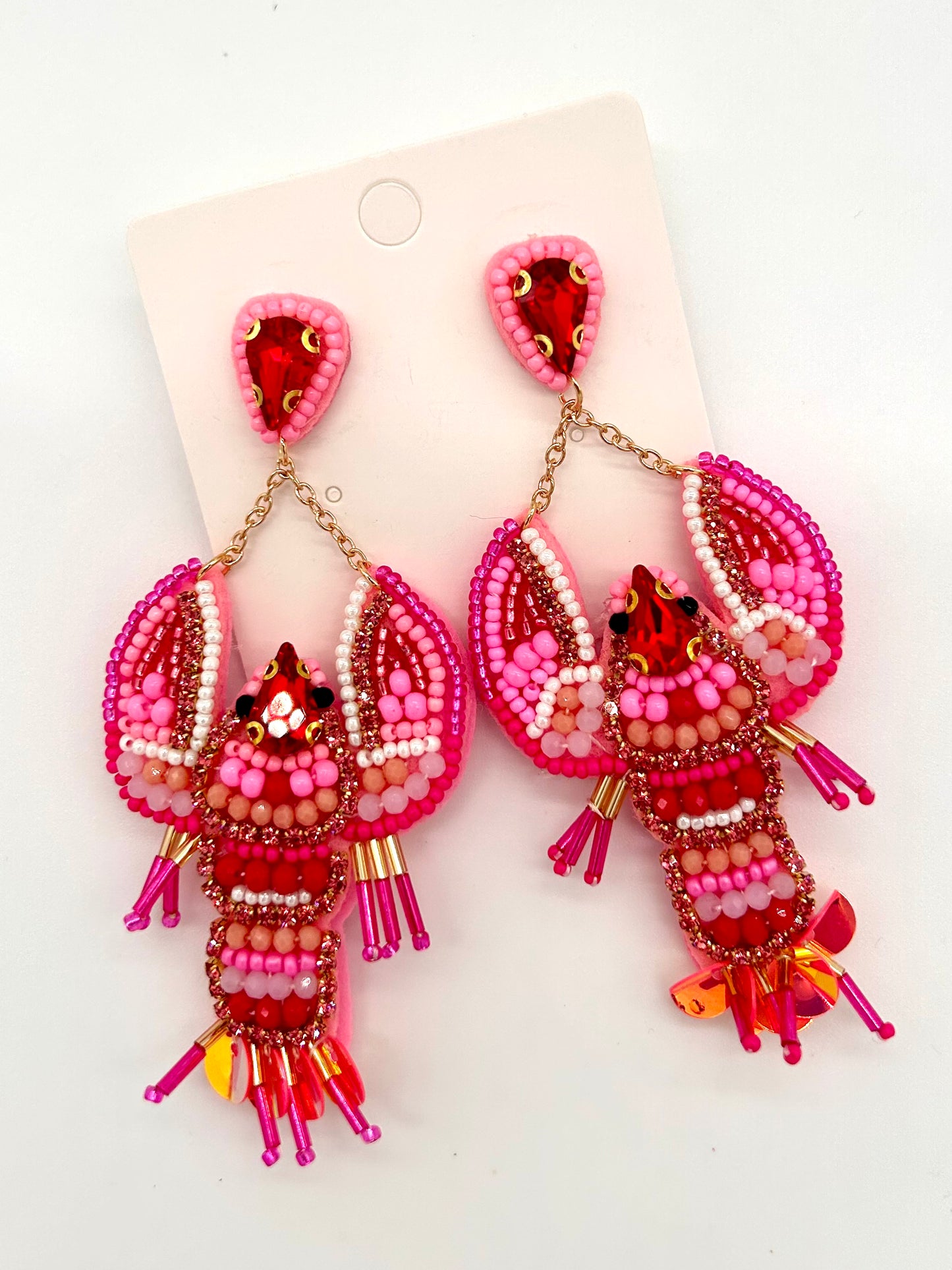 Beaded Pink Lobster Earrings