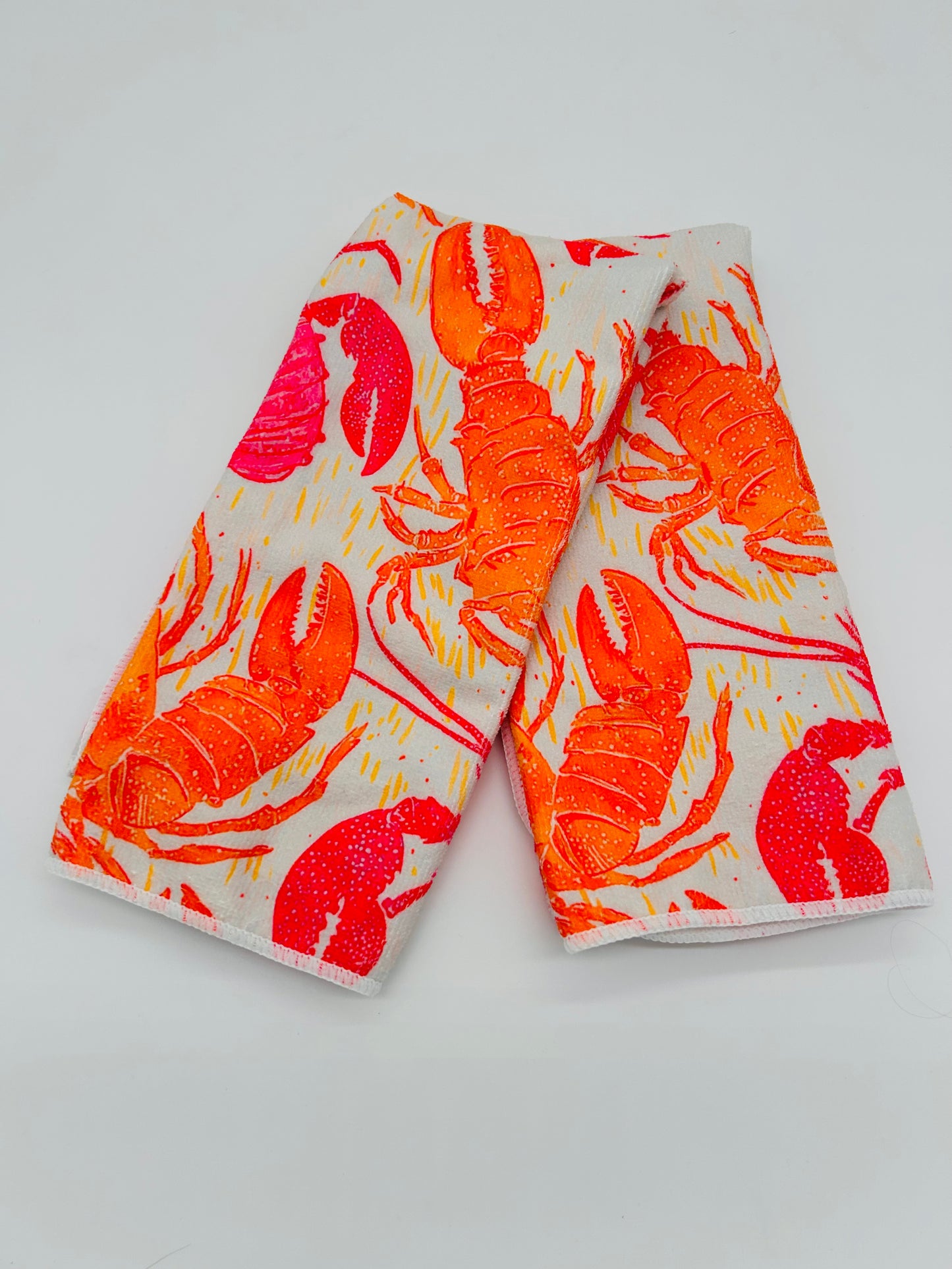 2 Pack Pink and Orange Lobster Kitchen Towels